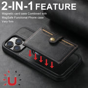 For iPhone 16 Plus Suteni M1 Oil Wax MagSafe Detachable Horizontal Card Bag Phone Case(Black)