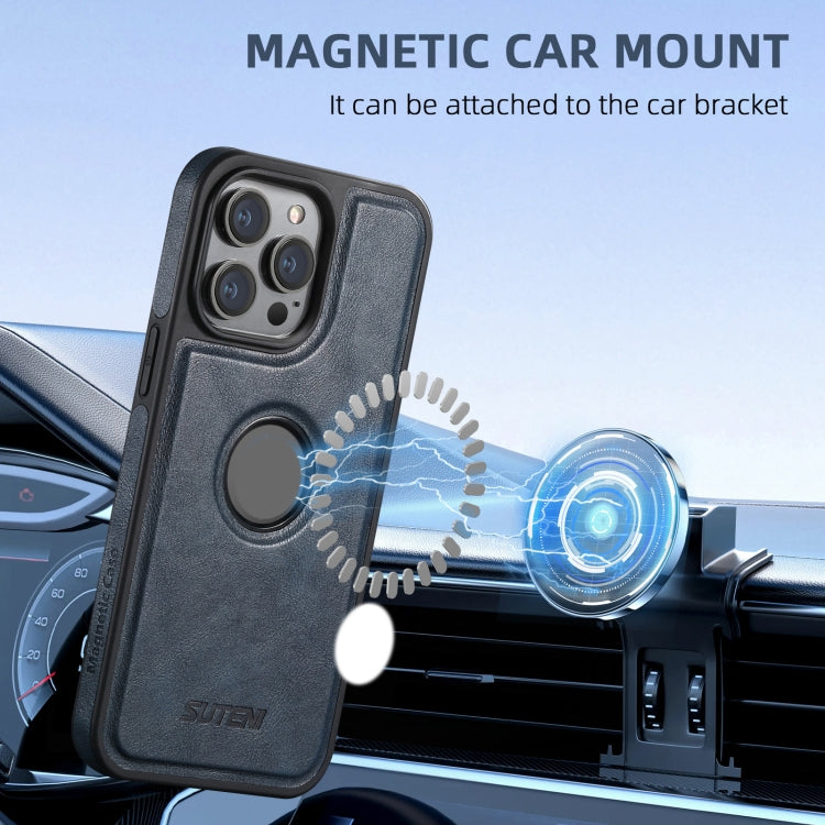 For iPhone 16 Plus Suteni M1 Oil Wax MagSafe Detachable Horizontal Card Bag Phone Case(Blue)