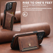 For iPhone 15 Pro Max Suteni M1 Oil Wax MagSafe Detachable Horizontal Card Bag Phone Case(Brown)