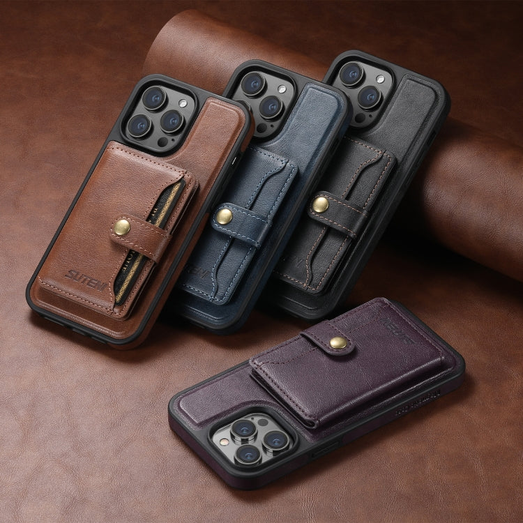 For iPhone 16 Plus Suteni M1 Oil Wax MagSafe Detachable Horizontal Card Bag Phone Case(Brown)
