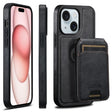For iPhone 15 Plus Suteni M2 Oil Wax MagSafe Horizontal Card Bag Phone Case(Black) - iPhone 15 Plus Cases by Suteni | Online Shopping South Africa | PMC TechLife | Buy Now Pay Later Mobicred