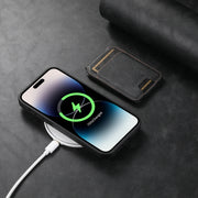 For iPhone 15 Plus Suteni M2 Oil Wax MagSafe Horizontal Card Bag Phone Case(Black)