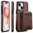 For iPhone 15 Suteni M2 Oil Wax MagSafe Horizontal Card Bag Phone Case(Brown) - free shipping - PMC TechLife - Order now!