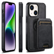 For iPhone 14 Plus Suteni M2 Oil Wax MagSafe Horizontal Card Bag Phone Case(Black) - free shipping - PMC TechLife - Order now!