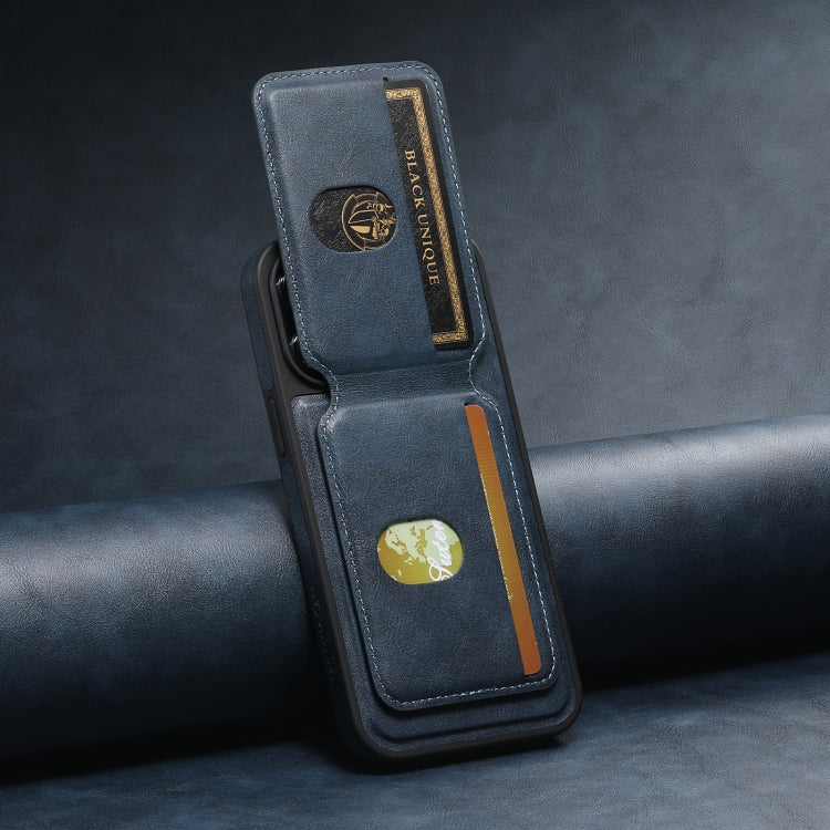 For iPhone 14 Plus Suteni M2 Oil Wax MagSafe Horizontal Card Bag Phone Case(Black)