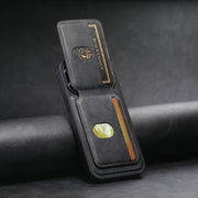For iPhone 14 Suteni M2 Oil Wax MagSafe Horizontal Card Bag Phone Case(Black)