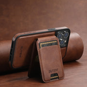 For iPhone 14 Suteni M2 Oil Wax MagSafe Horizontal Card Bag Phone Case(Brown)