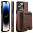 For iPhone 14 Pro Suteni M2 Oil Wax MagSafe Horizontal Card Bag Phone Case(Brown) - iPhone 14 Pro Cases by Suteni | Online Shopping South Africa | PMC TechLife | Buy Now Pay Later Mobicred