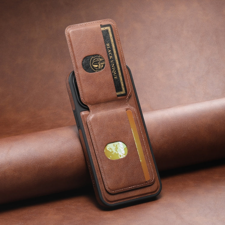 For iPhone 14 Pro Suteni M2 Oil Wax MagSafe Horizontal Card Bag Phone Case(Brown)