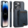 For iPhone 14 Pro Suteni M2 Oil Wax MagSafe Horizontal Card Bag Phone Case(Blue) - iPhone 14 Pro Cases by Suteni | Online Shopping South Africa | PMC TechLife | Buy Now Pay Later Mobicred