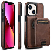 For iPhone 13 Suteni M2 Oil Wax MagSafe Horizontal Card Bag Phone Case(Brown)