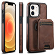 For iPhone 12  Suteni M2 Oil Wax MagSafe Horizontal Card Bag Phone Case(Brown) - iPhone 12 / 12 Pro Cases by Suteni | Online Shopping South Africa | PMC TechLife | Buy Now Pay Later Mobicred
