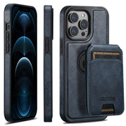 For iPhone 12 Pro Max Suteni M2 Oil Wax MagSafe Horizontal Card Bag Phone Case(Blue)