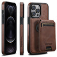 For iPhone 12 Pro Suteni M2 Oil Wax MagSafe Horizontal Card Bag Phone Case(Brown) - iPhone 12 / 12 Pro Cases by Suteni | Online Shopping South Africa | PMC TechLife | Buy Now Pay Later Mobicred