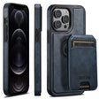 For iPhone 12 Pro Suteni M2 Oil Wax MagSafe Horizontal Card Bag Phone Case(Blue) - iPhone 12 / 12 Pro Cases by Suteni | Online Shopping South Africa | PMC TechLife | Buy Now Pay Later Mobicred