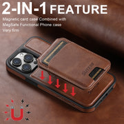For iPhone 16 Suteni M2 Oil Wax MagSafe Horizontal Card Bag Phone Case(Brown)