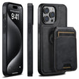 For iPhone 16 Pro Suteni M2 Oil Wax MagSafe Horizontal Card Bag Phone Case(Black) - iPhone 16 Pro Cases by Suteni | Online Shopping South Africa | PMC TechLife | Buy Now Pay Later Mobicred
