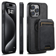 For iPhone 16 Pro Suteni M2 Oil Wax MagSafe Horizontal Card Bag Phone Case(Black)