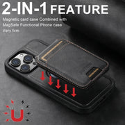 For iPhone 16 Pro Suteni M2 Oil Wax MagSafe Horizontal Card Bag Phone Case(Black)