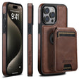 For iPhone 16 Pro Suteni M2 Oil Wax MagSafe Horizontal Card Bag Phone Case(Brown) - iPhone 16 Pro Cases by Suteni | Online Shopping South Africa | PMC TechLife | Buy Now Pay Later Mobicred