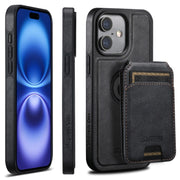 For iPhone 16 Plus Suteni M2 Oil Wax MagSafe Horizontal Card Bag Phone Case(Black)
