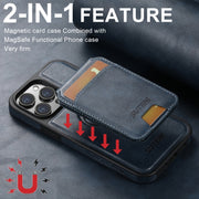 For iPhone 16 Plus Suteni M2 Oil Wax MagSafe Horizontal Card Bag Phone Case(Blue)