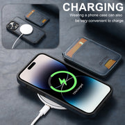 For iPhone 16 Plus Suteni M2 Oil Wax MagSafe Horizontal Card Bag Phone Case(Blue)
