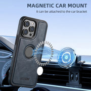For iPhone 16 Pro Max Suteni M2 Oil Wax MagSafe Horizontal Card Bag Phone Case(Blue)