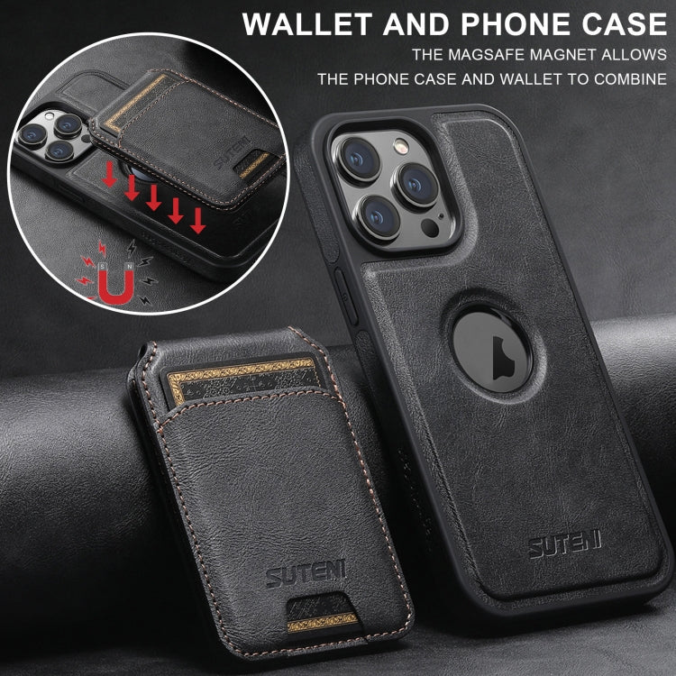 For iPhone 15 Plus Suteni M2 Oil Wax MagSafe Horizontal Card Bag Phone Case(Blue)