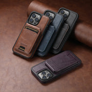 For iPhone 15 Plus Suteni M2 Oil Wax MagSafe Horizontal Card Bag Phone Case(Blue)