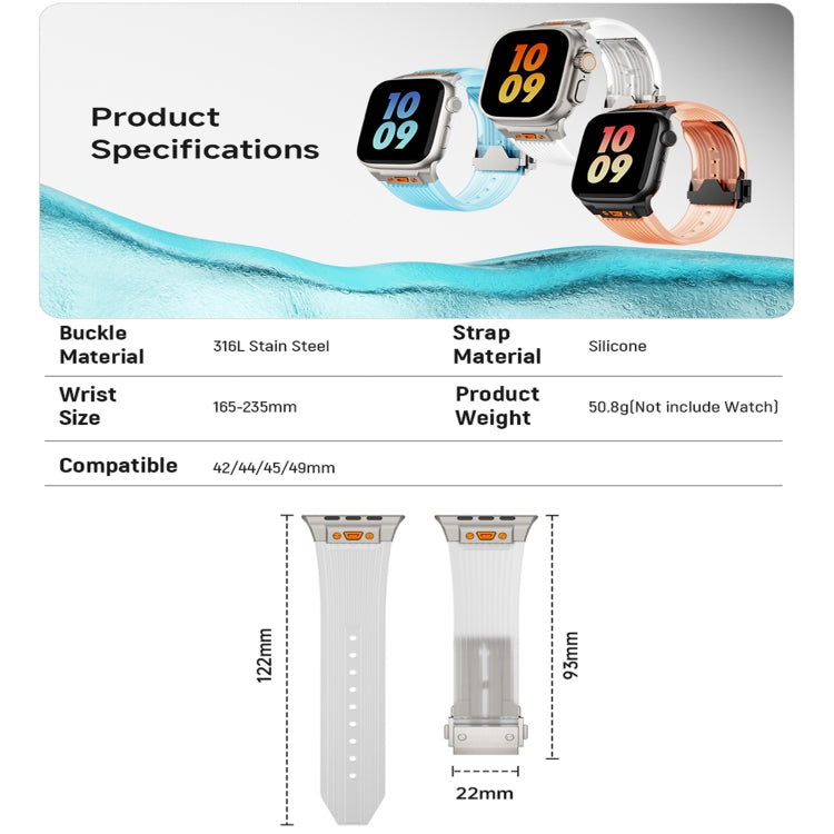 For Apple Watch SE 2023 44mm Transparent Silicone Watch Band(Black Transparent)