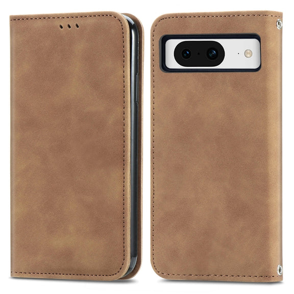 For Google Pixel 9 Retro Skin Feel Magnetic Flip Leather Phone Case(Brown)