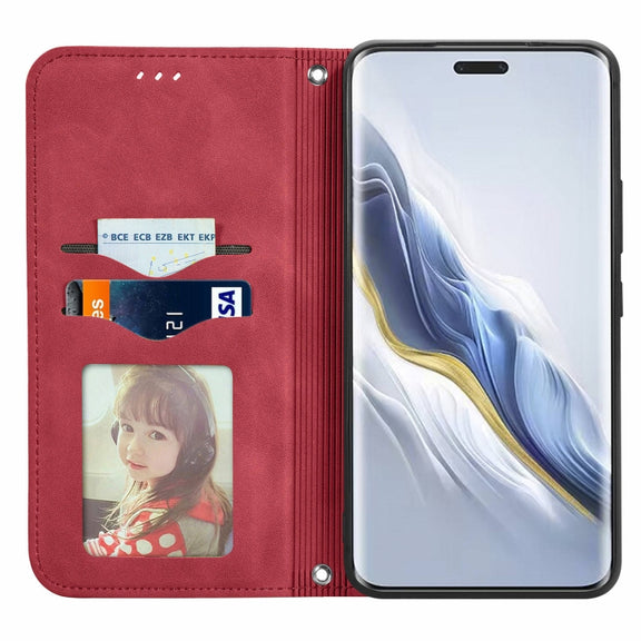 For Honor Magic6 Pro Retro Skin Feel Magnetic Flip Leather Phone Case(Red)