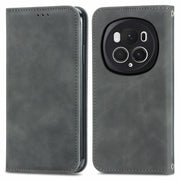 For Honor Magic6 Pro Retro Skin Feel Magnetic Flip Leather Phone Case(Grey)