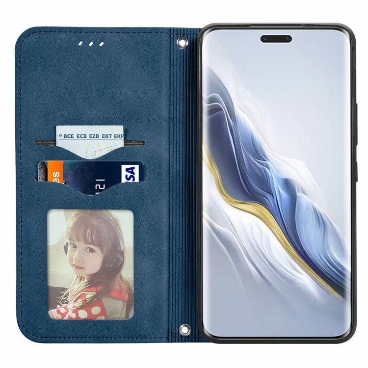 For Honor Magic6 Pro Retro Skin Feel Magnetic Flip Leather Phone Case(Blue)