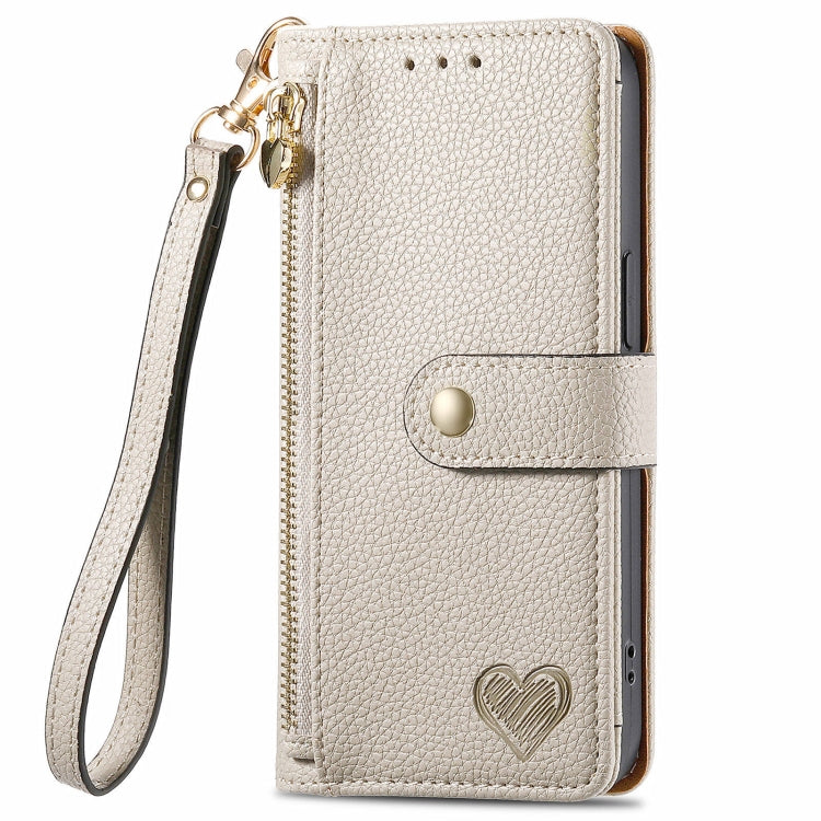 For Motorola Moto G Play 2024 Love Zipper Lanyard Leather Phone Case(Gray)