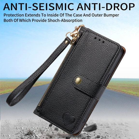 For Motorola Moto G Power 5G 2024 Love Zipper Lanyard Leather Phone Case(Black)