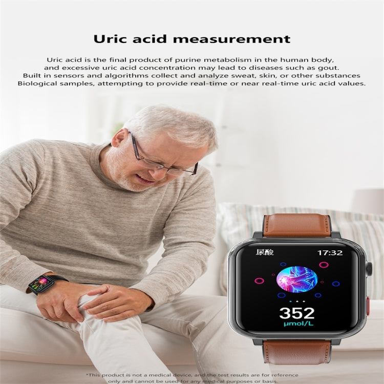 G18 1.83 inch Color Screen Smart Watch Leather Strap, Support  Noninvasive Blood Sugar / Uric Acid(Brown)