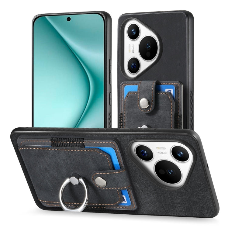 For Huawei Pura 70 Retro Skin-feel Ring Card Wallet Phone Case(Black)