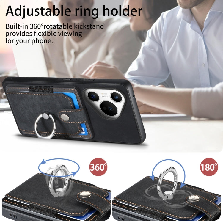 For Huawei Pura 70 Retro Skin-feel Ring Card Wallet Phone Case(Black)