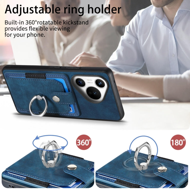 For Huawei Pura 70 Retro Skin-feel Ring Card Wallet Phone Case(Blue)