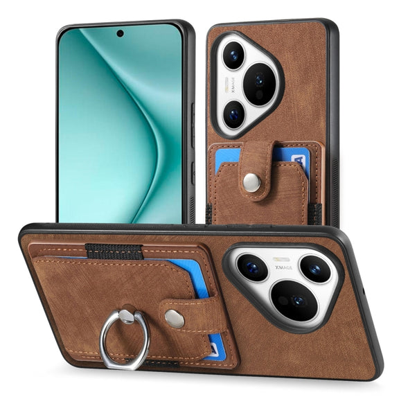 For Huawei Pura 70 Retro Skin-feel Ring Card Wallet Phone Case(Brown)
