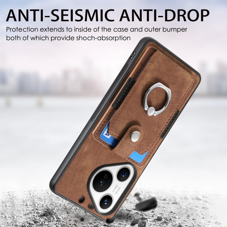 For Huawei Pura 70 Retro Skin-feel Ring Card Wallet Phone Case(Brown)