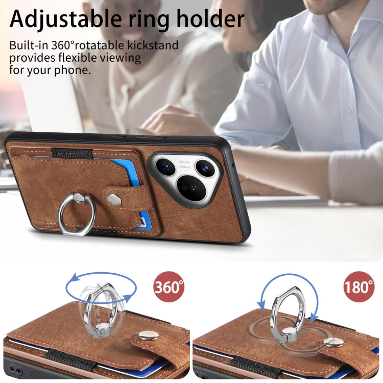 For Huawei Pura 70 Retro Skin-feel Ring Card Wallet Phone Case(Brown)