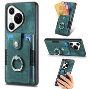 For Huawei Pura 70 Retro Skin-feel Ring Card Wallet Phone Case(Green)