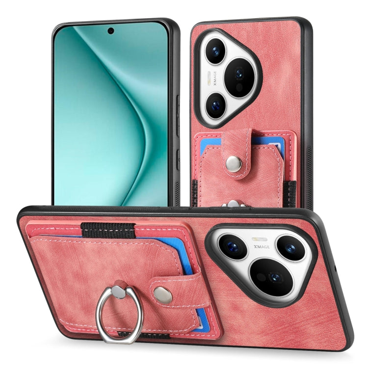 For Huawei Pura 70 Retro Skin-feel Ring Card Wallet Phone Case(Pink)