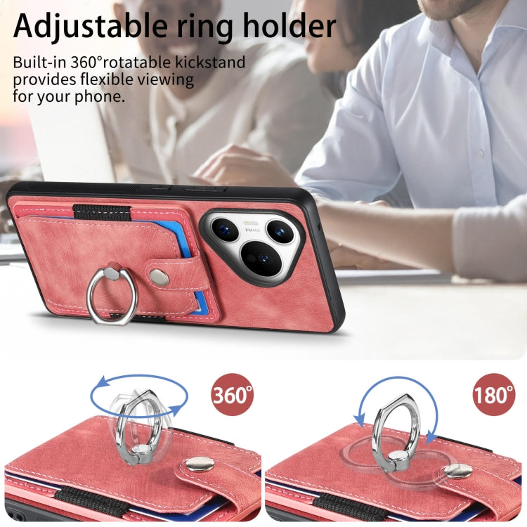 For Huawei Pura 70 Retro Skin-feel Ring Card Wallet Phone Case(Pink)