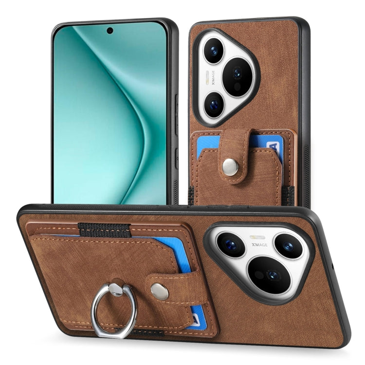 For Huawei Pura 70 Pro Retro Skin-feel Ring Card Wallet Phone Case(Brown)