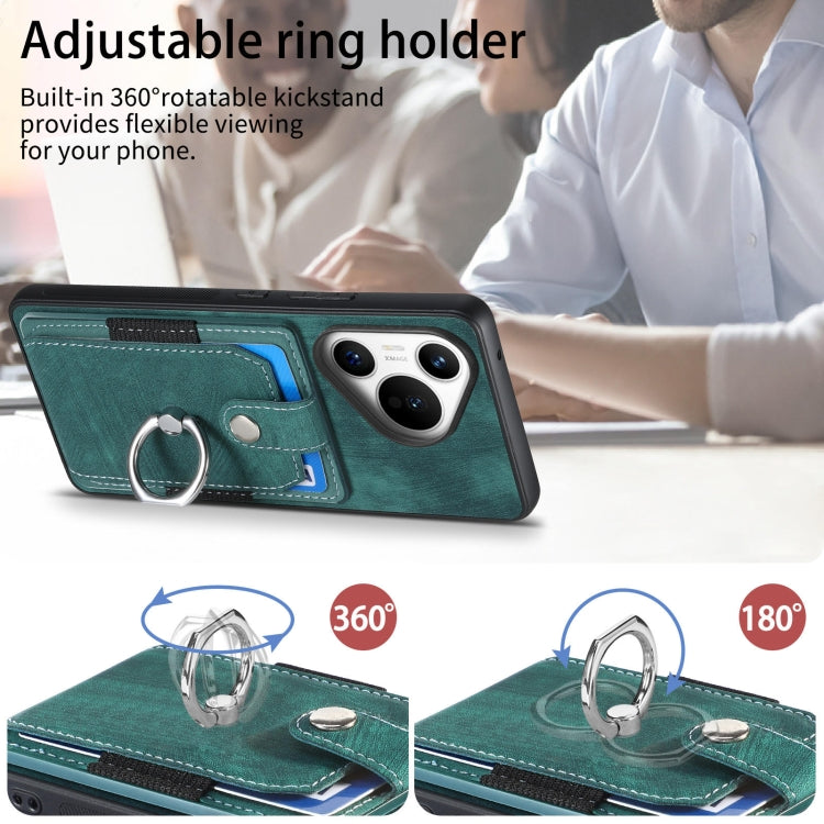 For Huawei Pura 70 Pro Retro Skin-feel Ring Card Wallet Phone Case(Green)