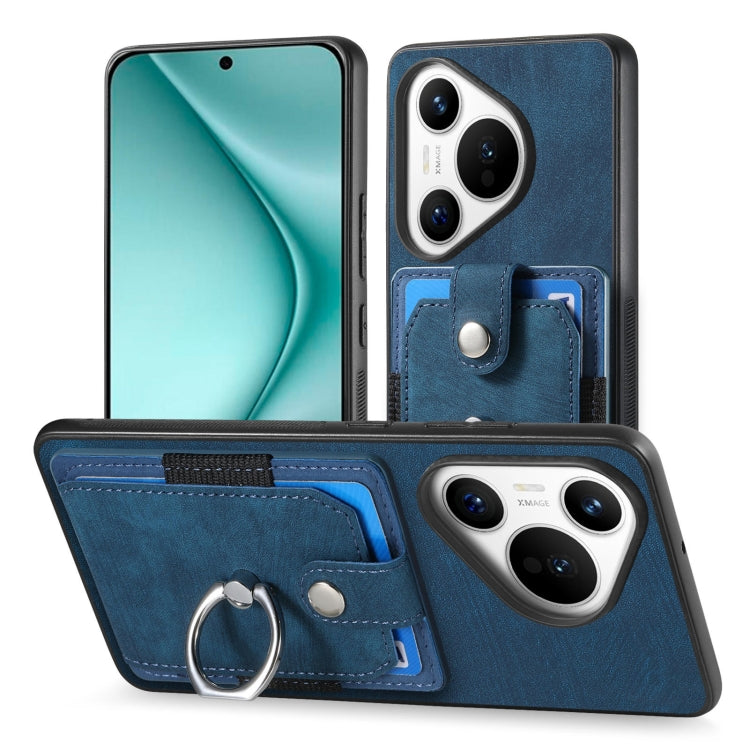 For Huawei Pura 70 Pro+ Retro Skin-feel Ring Card Wallet Phone Case(Blue)